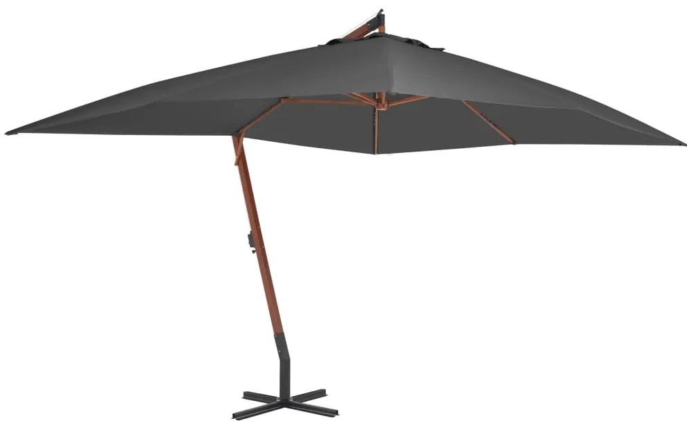 Guarda-sol cantilever c/ poste de madeira 400x300 cm antracite