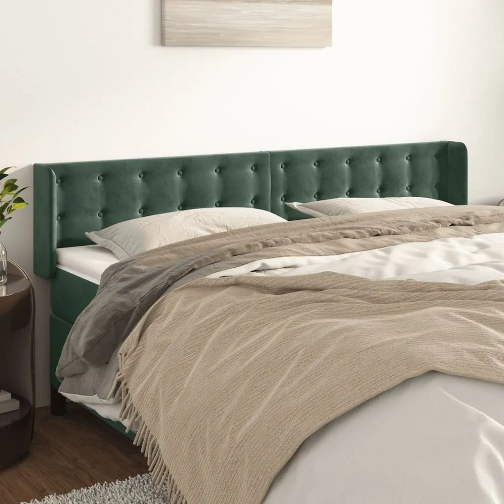 Cabeceira de cama c/ abas veludo 183x16x78/88cm verde-escuro