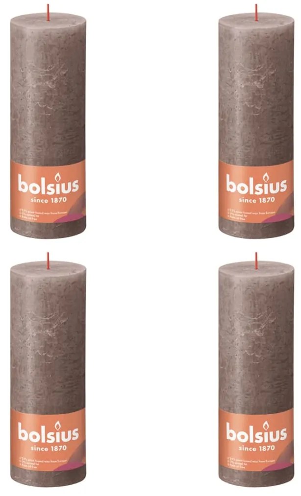 440842 Bolsius Velas rústicas cilíndricas Shine 4pcs 190x68mm cinza-acastanh.