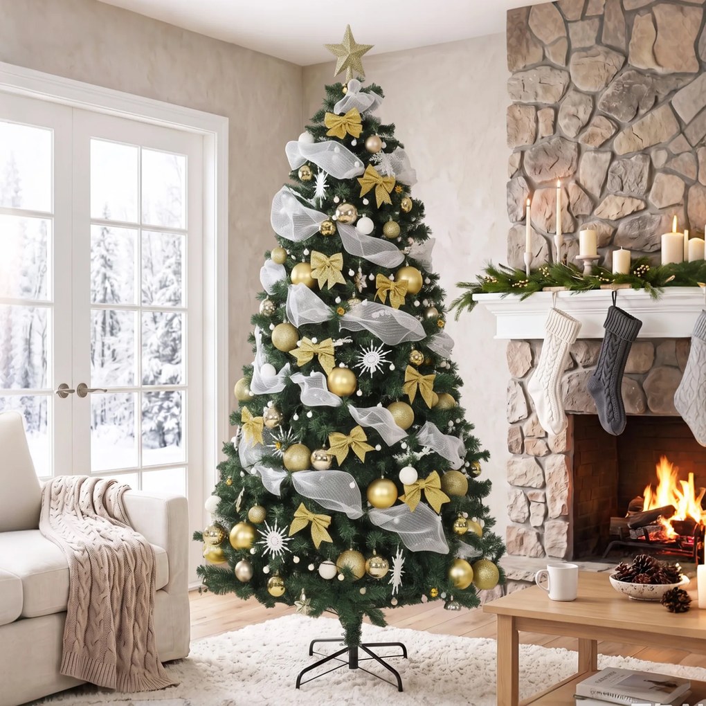 Árvore de Natal Artificial Pré-iluminada 230 cm com 250 Luzes LED 8 Modos 1136 Pontas Comando à Distância Verde