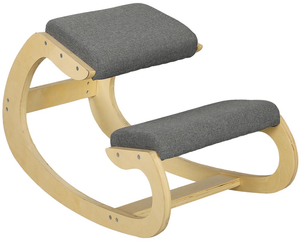 HOMCOM Cadeira Ergonómica de Joelhos com Almofadas Acolchoadas Estrutura de Madeira para Melhor Postura Escritório 55x85x55 cm Cinzento | Aosom Portugal