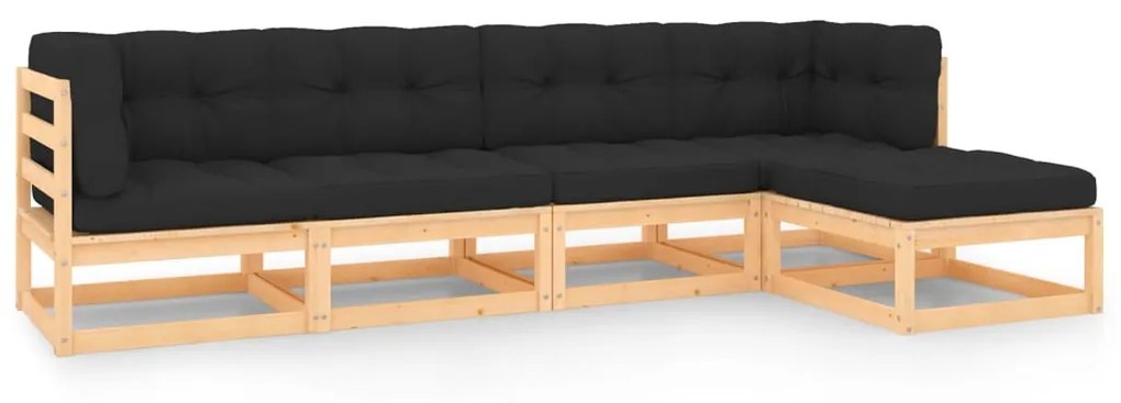 5 pcs conjunto lounge de jardim c/ almofadões pinho maciço