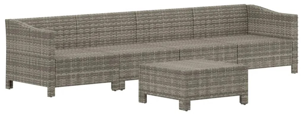 5 pcs conjunto lounge de jardim c/ almofadões vime PE cinzento