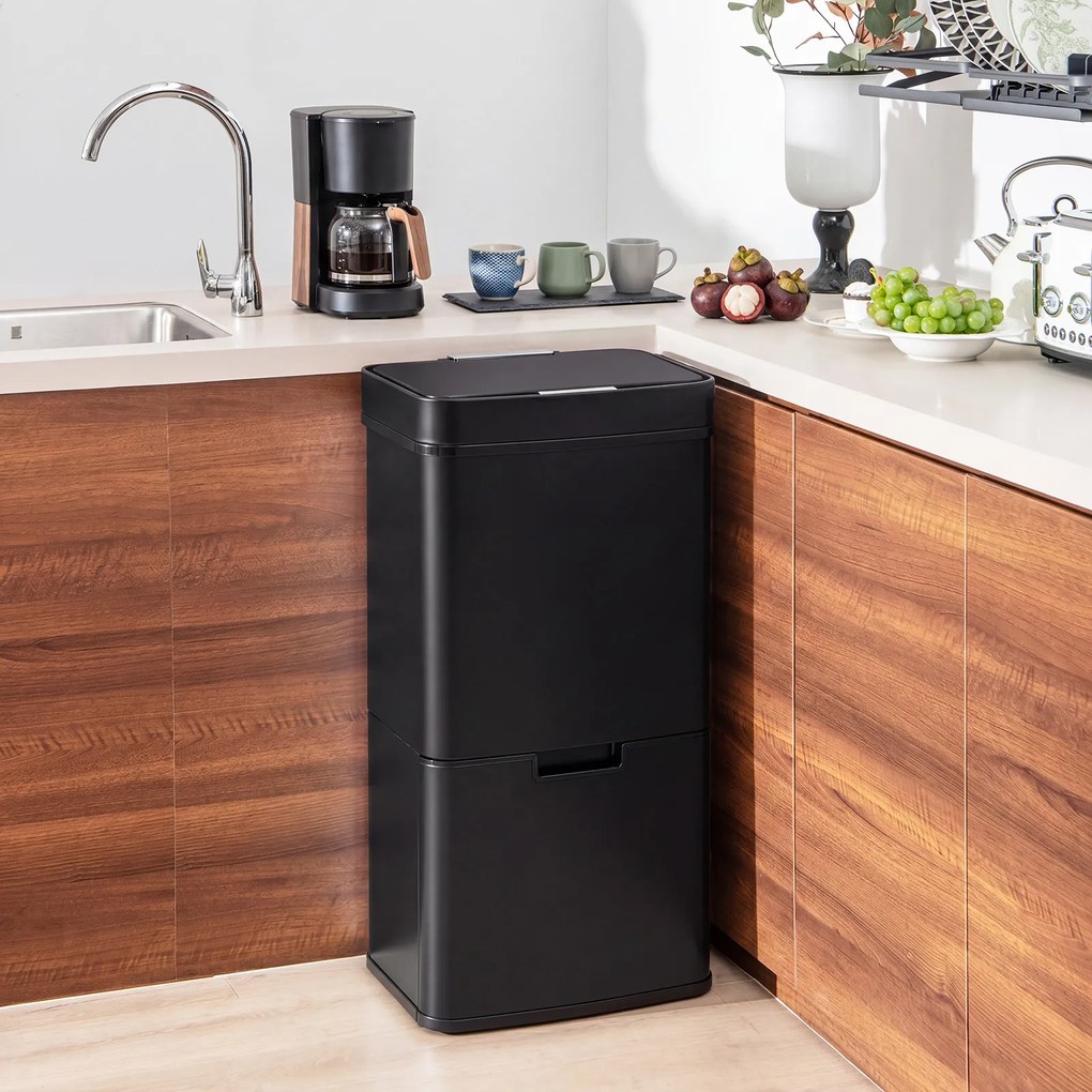 Caixote Lixo de Cozinha, 42 x 32-58 x 84-110 cm, Sensor de Movimento, Preto