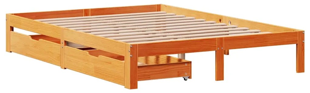 Estrutura cama c/ gavetas 120x190 cm pinho maciço castanho-mel