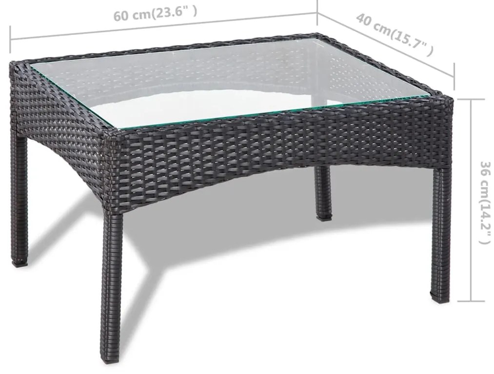 4 pcs conjunto lounge de jardim c/ almofadões vime PE preto