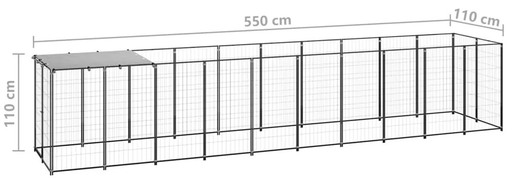 Canil para cães 6,05 m² aço preto