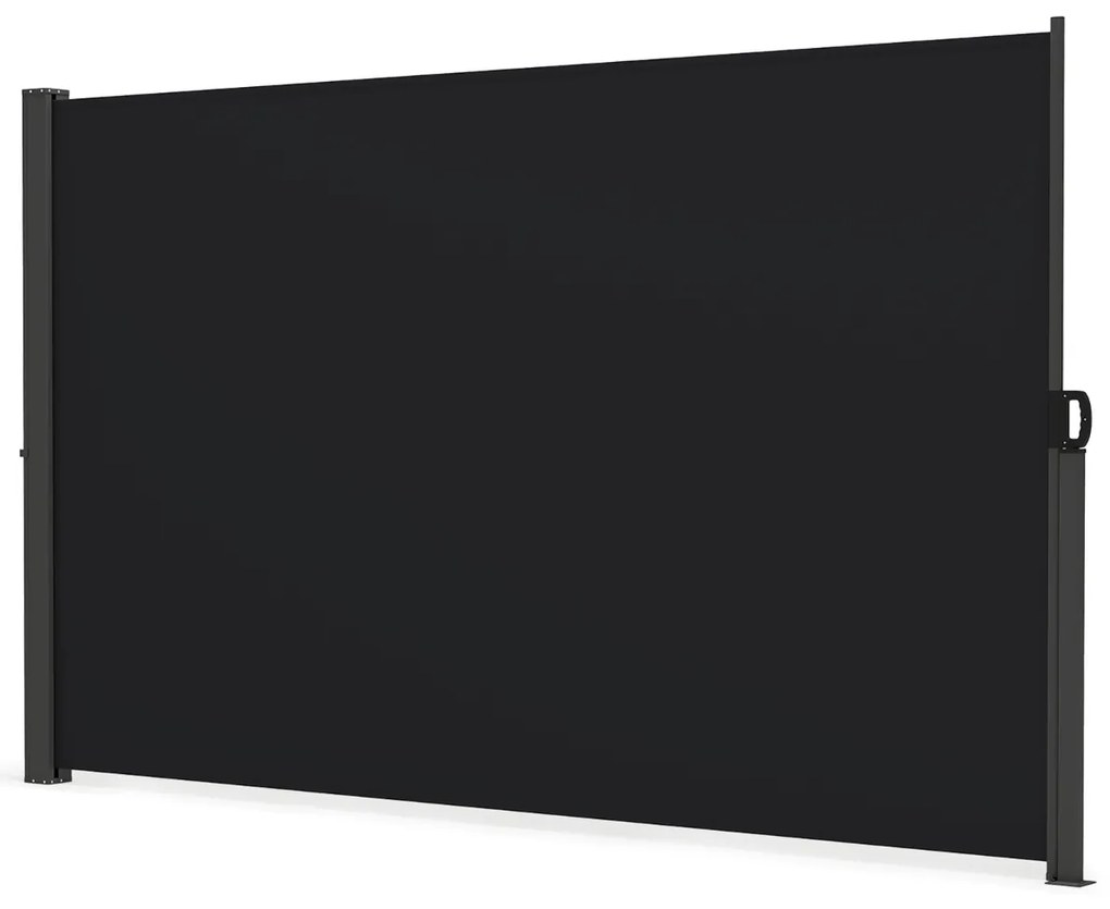 Toldo lateral retrátil para jardim 300 x 180 cm de privacidade para exterior enrolável e dobrável Preto