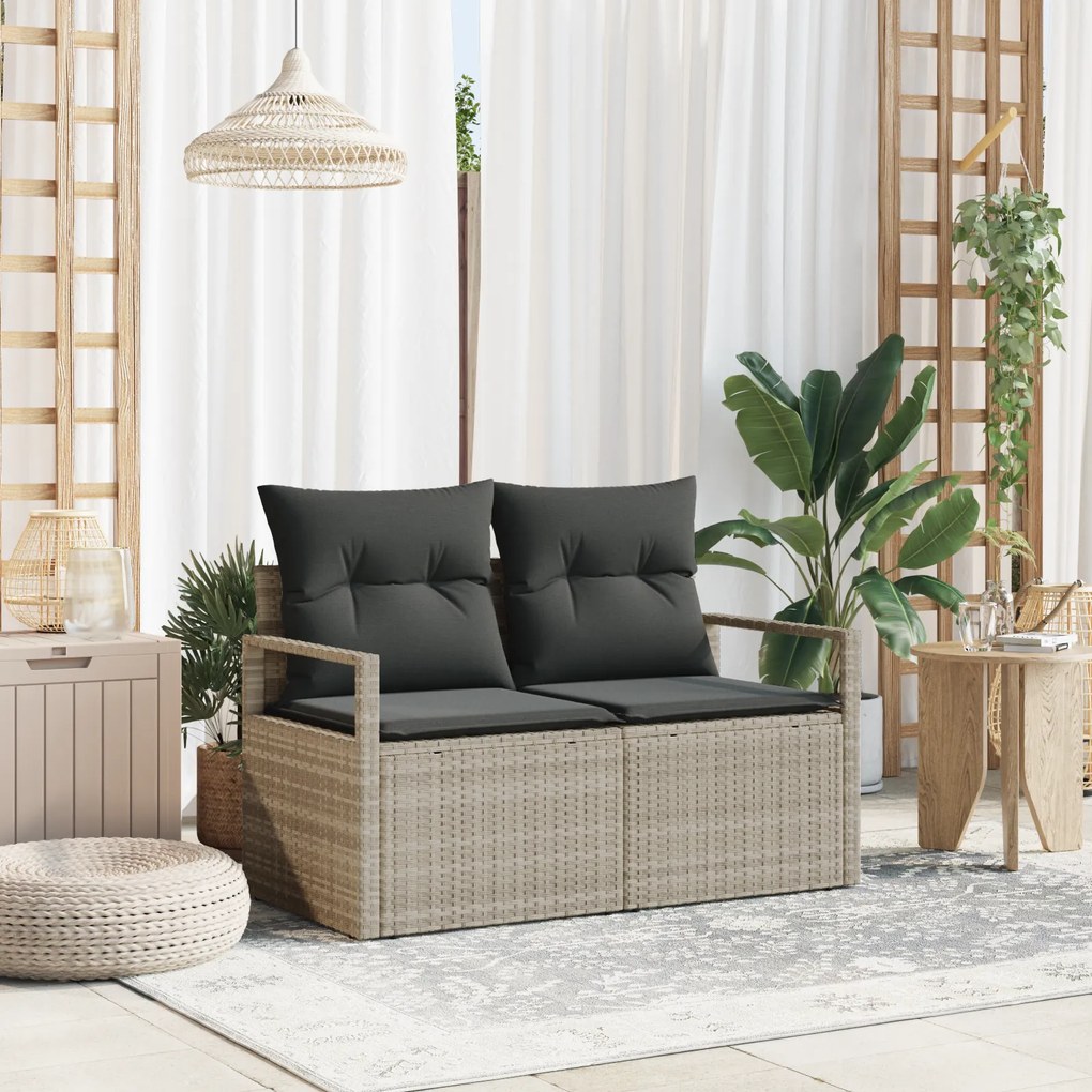 Sofá de Jardim de 2 Lugares vidaXL com Almofadas de Vime Cinza