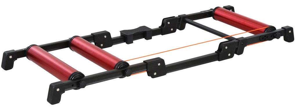 HOMCOM Rolos de bicicleta Treinamento Interno Rolo dobrável ajustável para ciclismo com pedal Esteira transportadora Suporta até 150 kg 146x55x10.5 cm Vermelho e preto