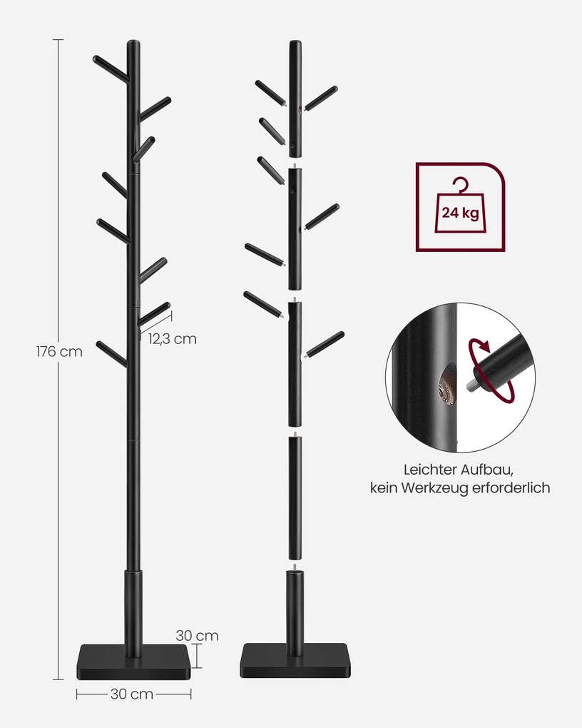 Cabide Bengaleiro em forma de árvore 8 ganchos 30 x 30 x 175 cm Preto