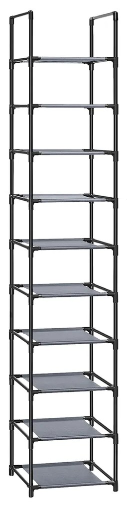 Sapateira de 10 níveis 33 x 33 x 173 cm com prateleiras cinzento