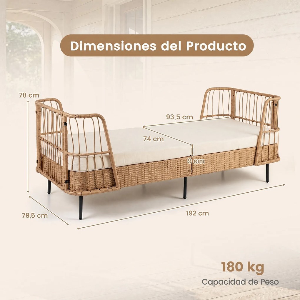 Sofá-Cama de Exterior, 192,5 x 79,5 x 77,5 cm, Base Regulável, Bege