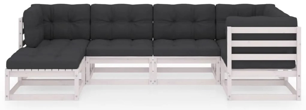 6 pcs conjunto lounge de jardim c/ almofadões pinho maciço