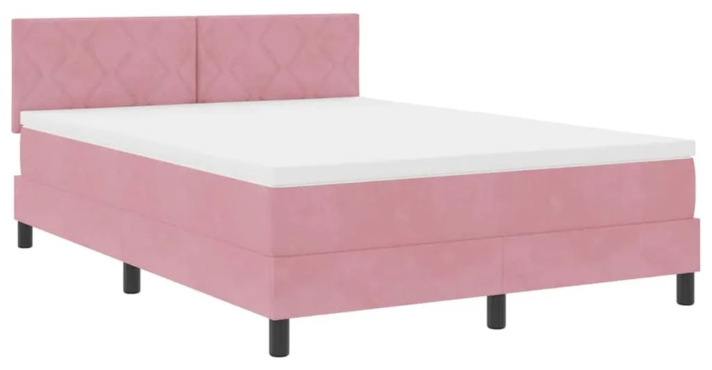 Cama Box com Colchão e LED Rosa 140x190 cm Veludo