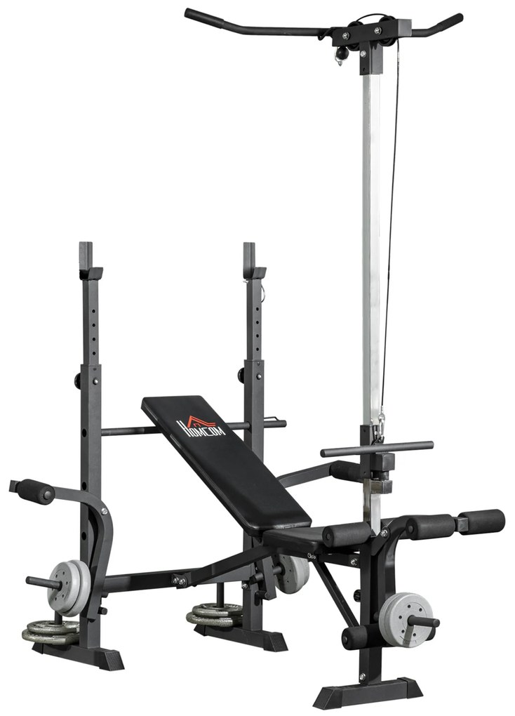 Banco de Pesos Multi Funcional Banco de Musculação Ajustável em 6 Posições 180x134x200cm (PESOS E BARRA NÁO INCLUIDA) Prata e Preto