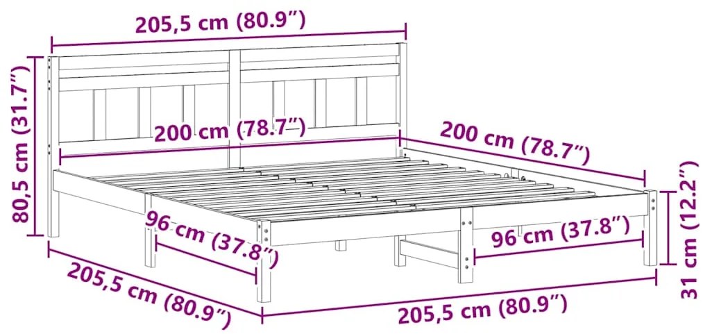 Estrutura da Cama Branco 200 x 200 cm Madeira de pinho maciça