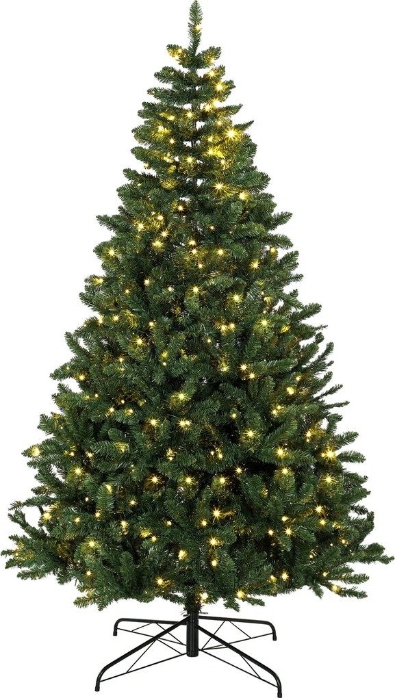 HOMCOM Árvore de Natal 210 cm com 350 Luzes LED, 11 Modos, Controlo Remoto e Base Dobrável em Aço, Verde | Aosom Portugal