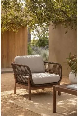 Sillão De Jardim Em Madeira De Acácia E Corda Trançada Karvia Castanho Acácia & Tecido Castanho Avelã - Sklum