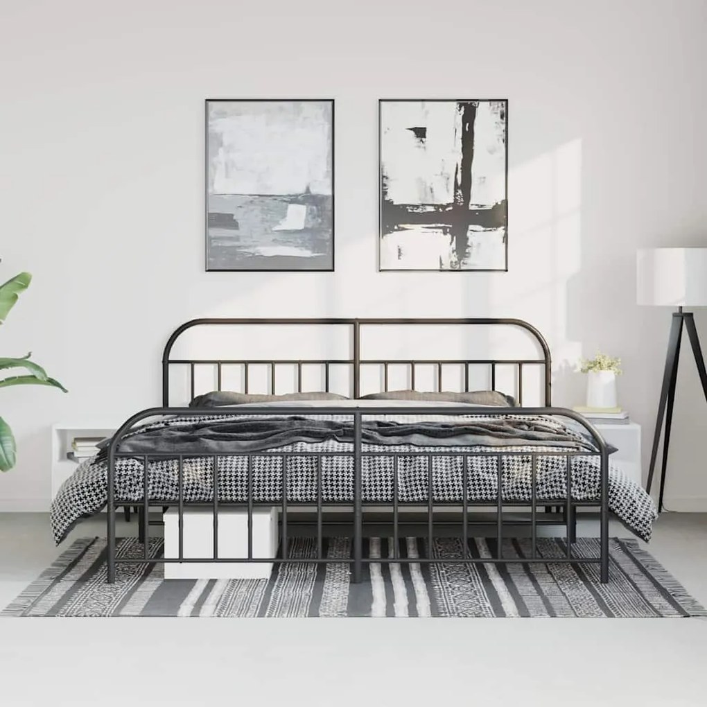 Estrutura de cama com cabeceira e pés 193x203 cm metal preto