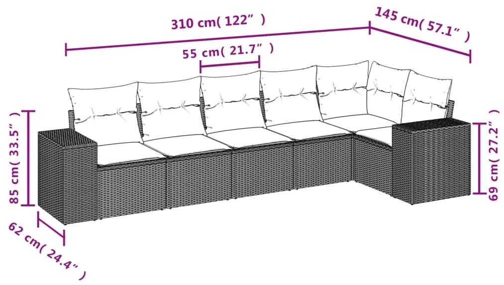 6 pcs conjunto de sofás p/ jardim com almofadões vime PE bege