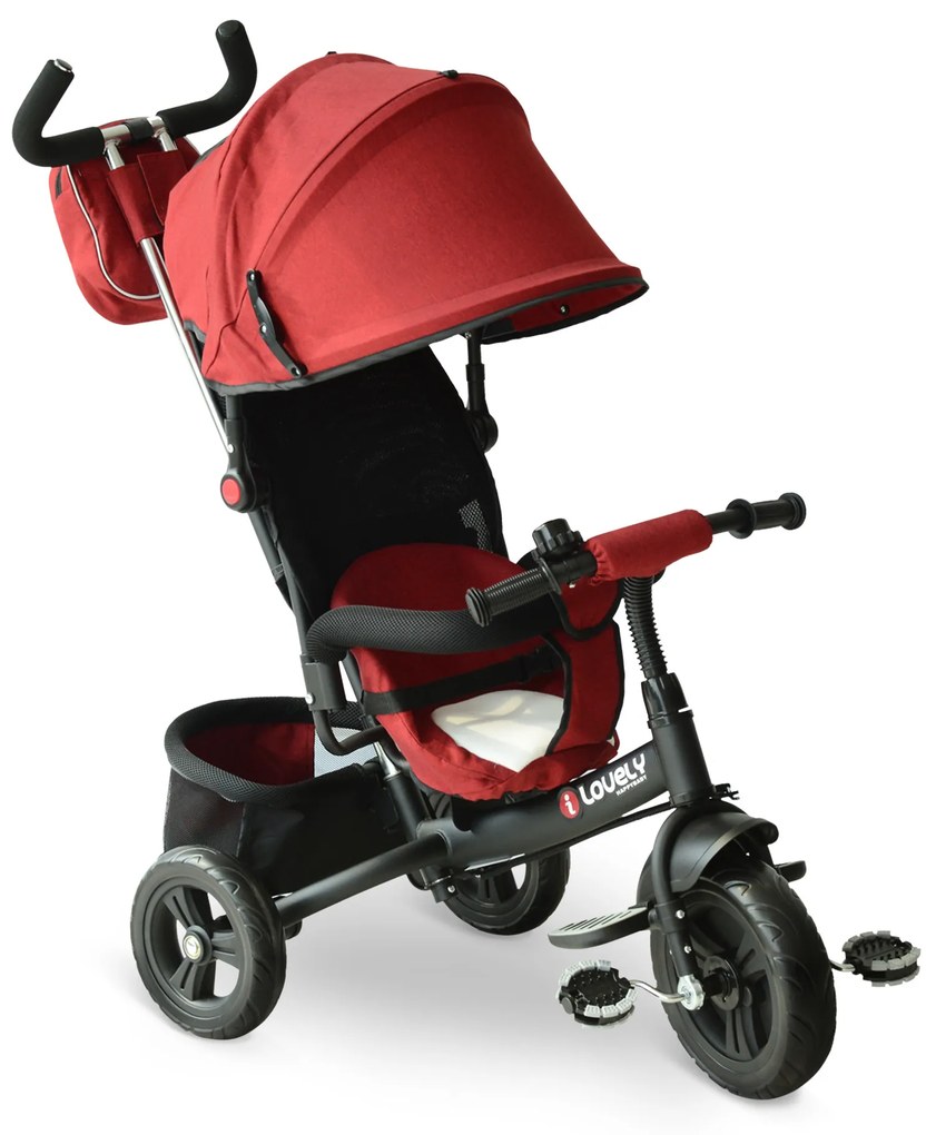 HOMCOM Triciclo 3 EM 1 para Crianças +18 Meses com Pedais Capota Removível e Dobrável Barra Telescópica 102x49x102cm Vermelho | Aosom Portugal