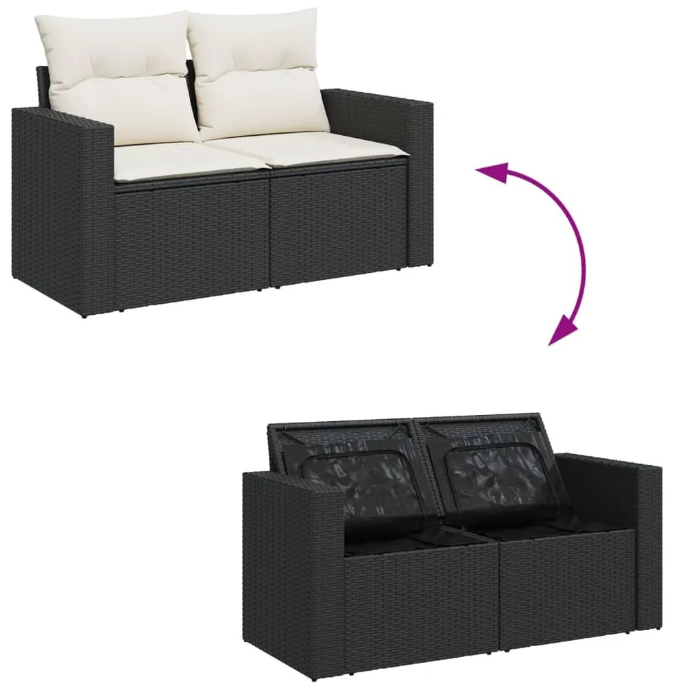 14 pcs conjunto de sofás p/ jardim c/ almofadões vime PE preto