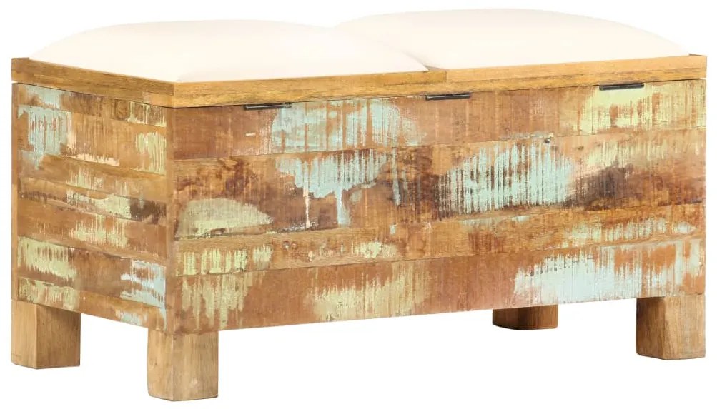 Banco de armazenamento em madeira reciclada maciça 80x40x40 cm
