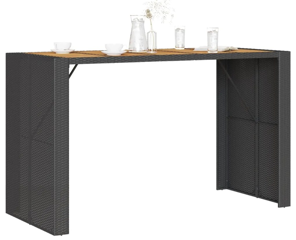 Mesa de bar para jardim com tampo em acácia vime PE preto