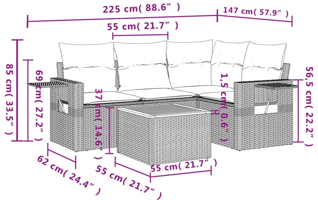 13 pcs conjunto de sofás de jardim com almofadões vime PE preto