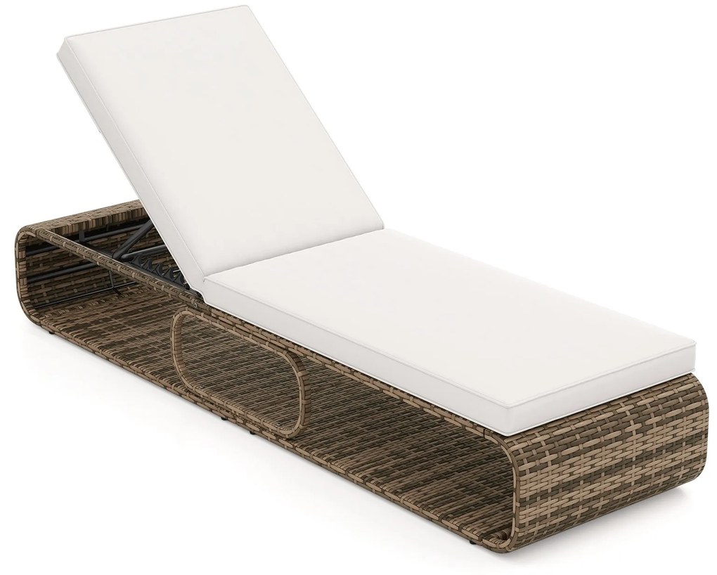 Espreguiçadeira de rattan para jardim com almofada e encosto ajustável, suporta até 180 kg Castanho misto + Branco