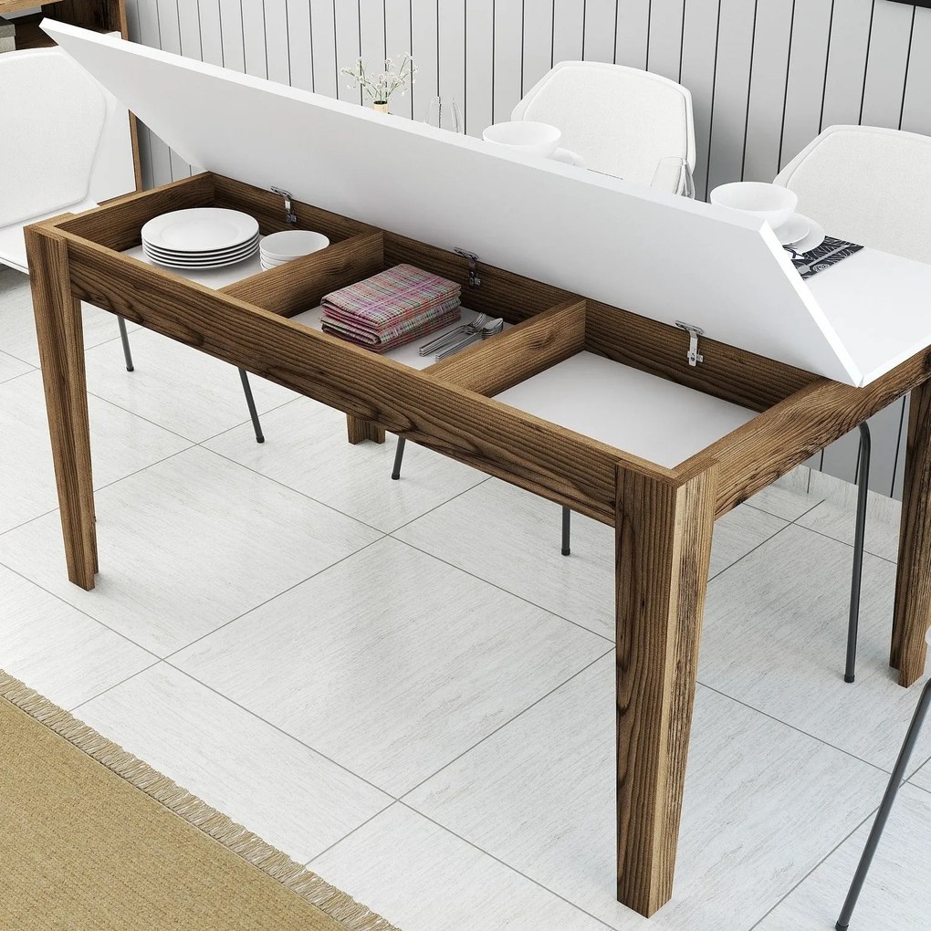 Mesa de Jantar "Milano" com Arrumação – 145x88x75 cm – Nogueira e Bran