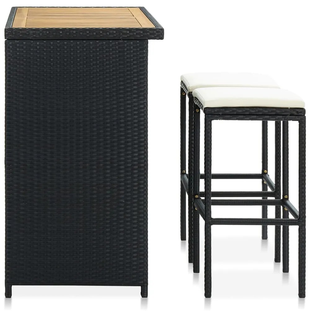 3 pcs conjunto de bar vime PE preto