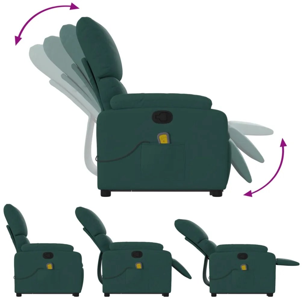 Poltrona reclinável elevatória de massagens tecido verde-escuro