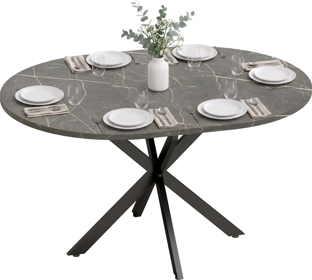 Mesa de Jantar Extensível Oval, 100-135 x 100 x 75 cm (CADEIRAS NÃO INCLUIDAS), para 4 a 6 Pessoas, Preto