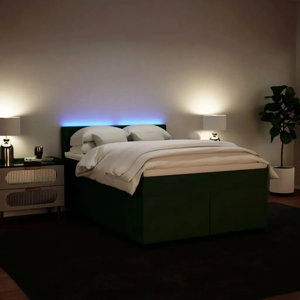 Cama com molas/colchão 140x190 cm veludo verde-escuro