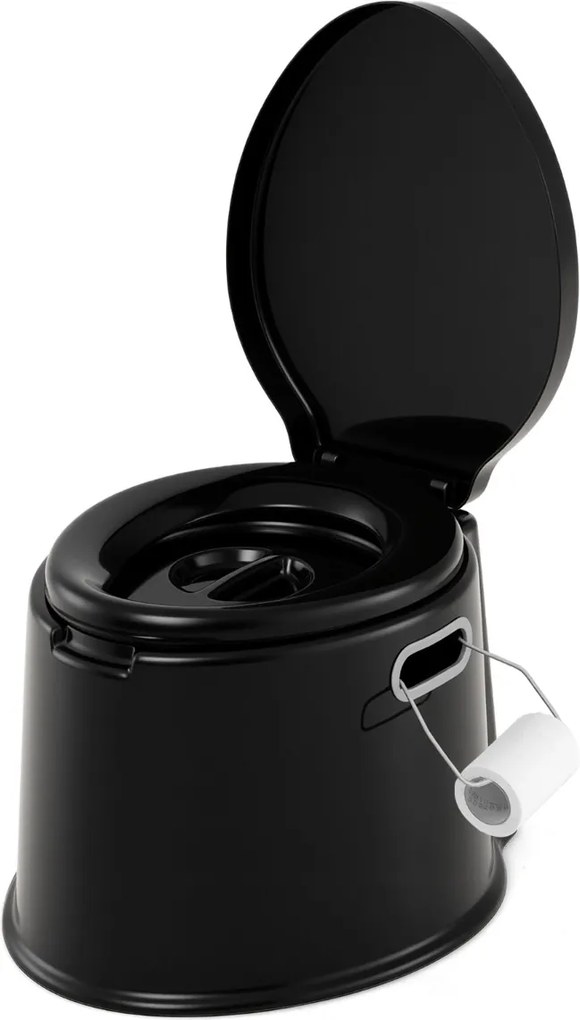 Sanita portátil 5 L para campimo 41 x 49 x 34 cm com tampa e cubo interno removível, WC portátil para viagens ao ar livre Preta