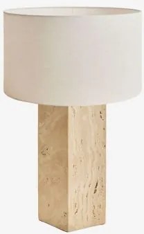 Lâmpada De Mesa Em Travertino Davise Travertino & Linho Bege Creme Ø40 Cm - ↑25 Cm Azoia - Sklum