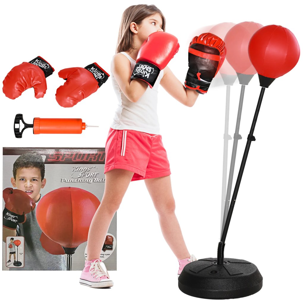 AIYAPLAY Punching Ball Crianças Kit Boxe Luvas Ajustável 1225-147 cm Base Preenchível Segurança Diversão Vermelho | Aosom Portugal