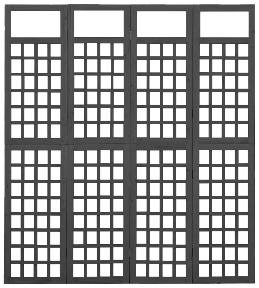 Biombo/treliça 4 painéis madeira abeto maciça 161x180 cm preto