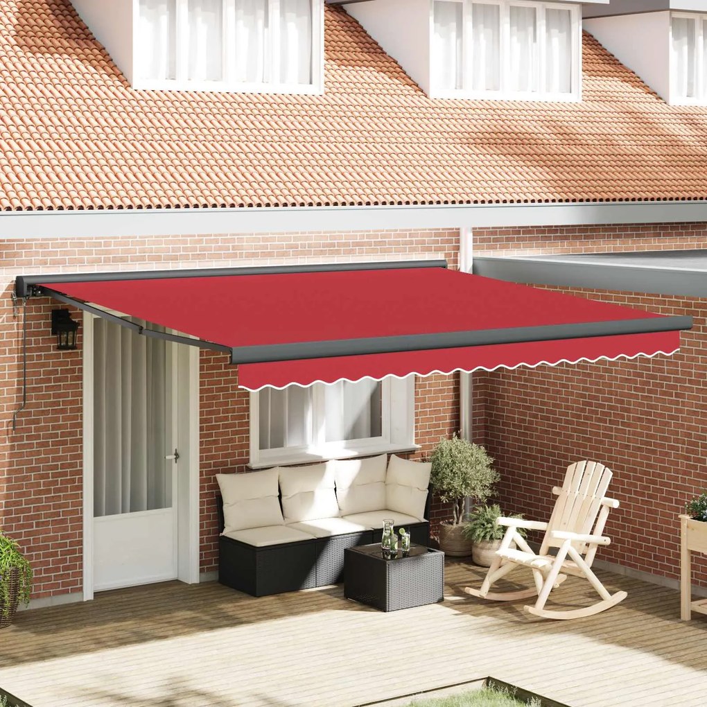 vidaXL Toldo Retrátil Manual Vermelho 400 × 300 cm Tecido, Metal