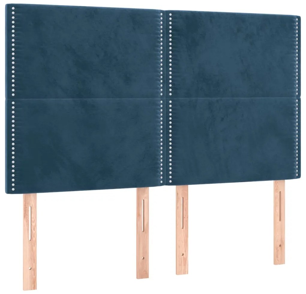 Cama box spring c/ colchão/LED 140x200 cm veludo azul-escuro