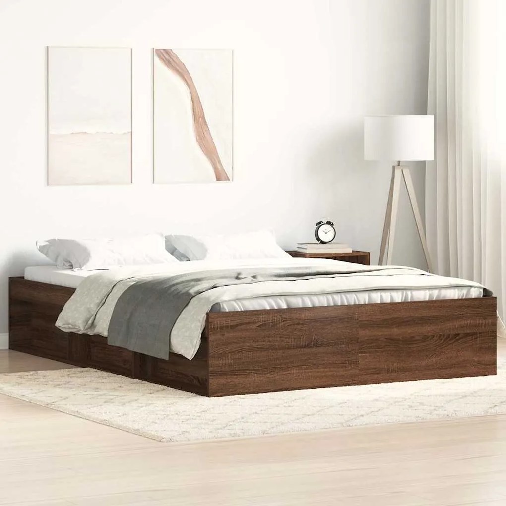 Estrutura de cama de casal 135x190 cm carvalho castanho
