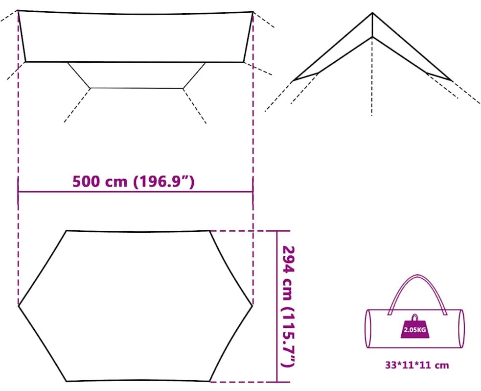 Lona de campismo 500x294 cm impermeável cinzento e laranja