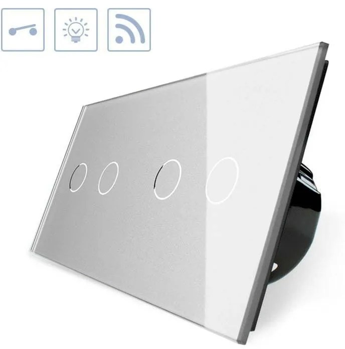 Interruptor tátil 4 botões + função controlo remoto, Painel frente cinzento vidro temperado