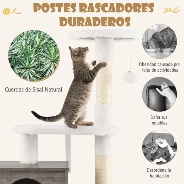 Caixa de areia para Gatos 2 em 1 com arranhador para Gatos, com esconderijo e divisão 77,5 x 49 x 132 cm Cinzento