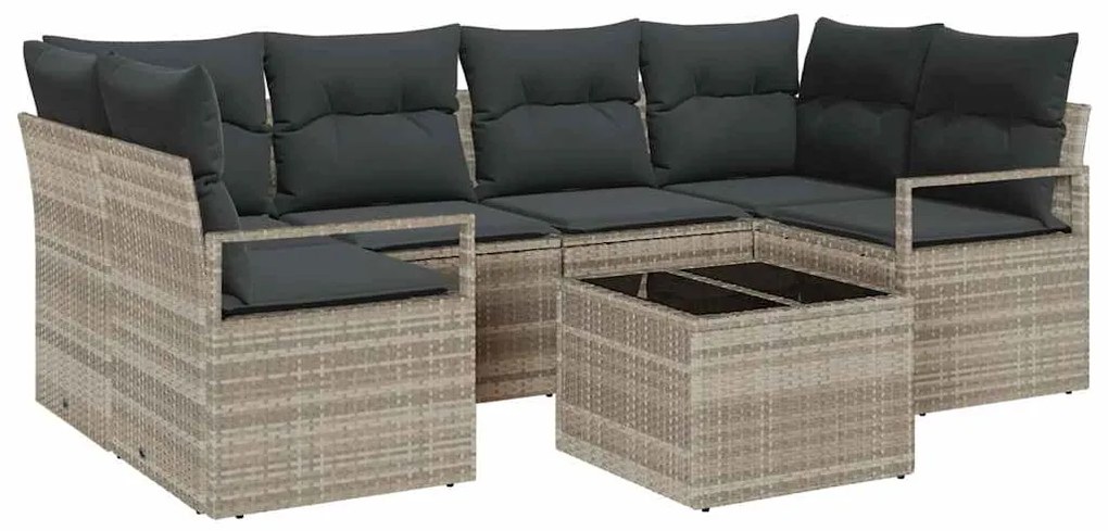 Conjunto de Sofá de Jardim com 7 Peças e Almofadas Cinza Claro em Ratt