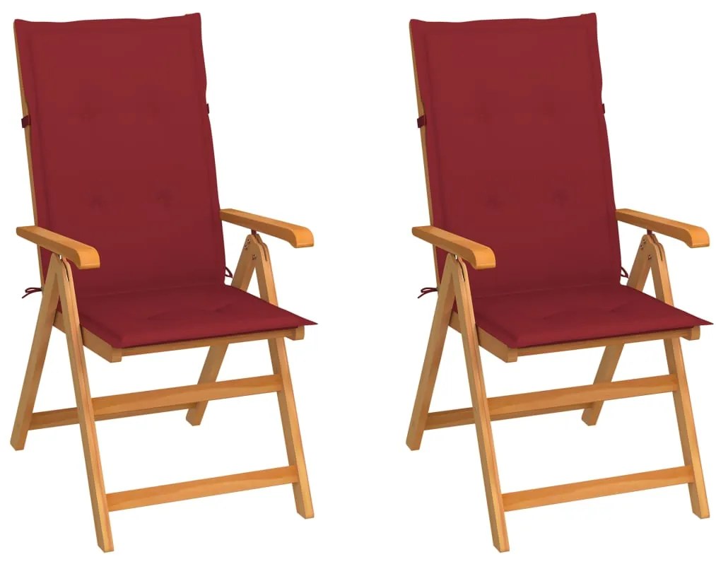 Cadeiras jardim c/ almofadões vermelho tinto 2 pcs teca maciça