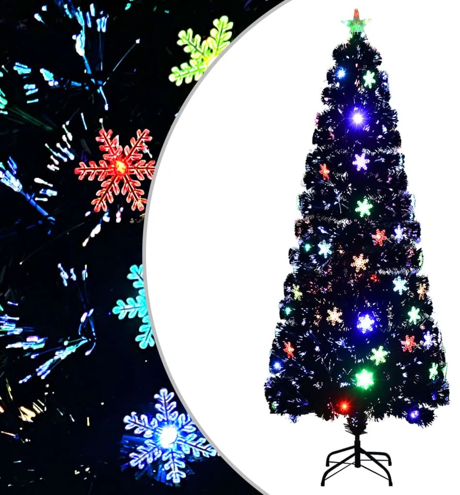 vidaXL Árvore de Natal com flocos de neve LED 240 cm fibra ótica preto