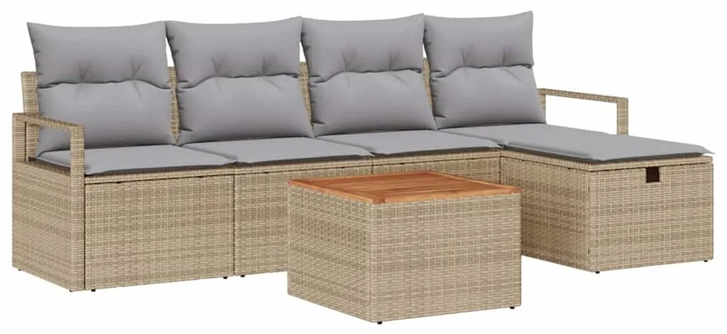 Conjunto de Sofá de Jardim vidaXL de 6 Peças com Almofadas Bege Rattan